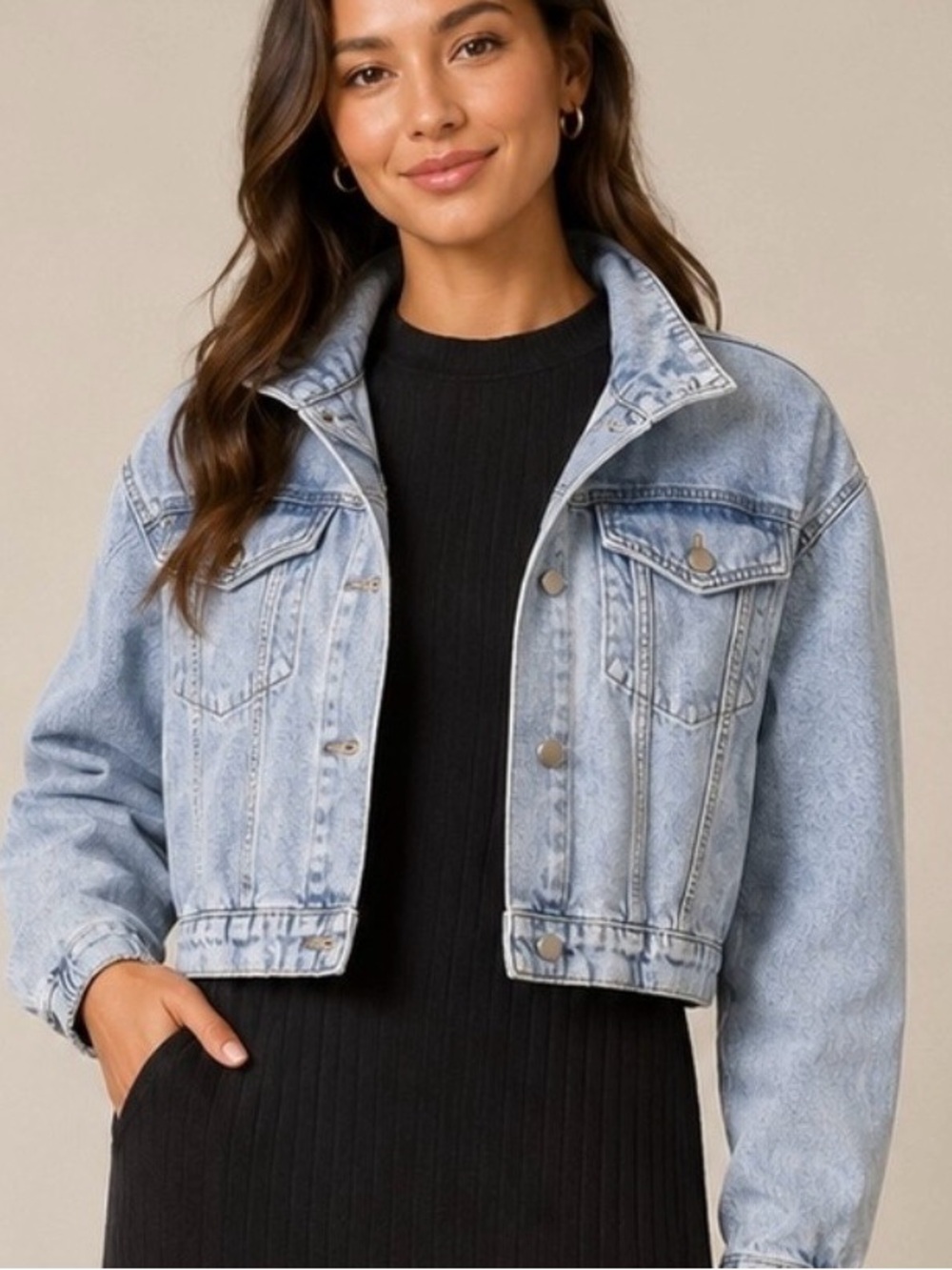 Abercrombie & Fitch Pale Blue Cropped Denim Jacket